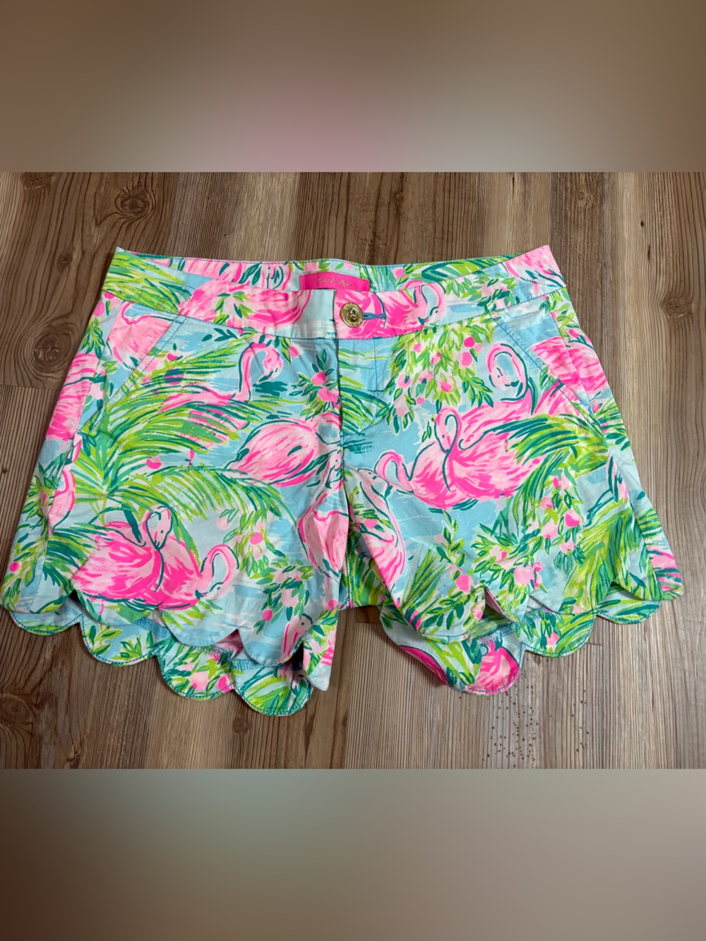 Lilly Pulitzer Pink Flamingo Scallop Hem Shorts Sz 0